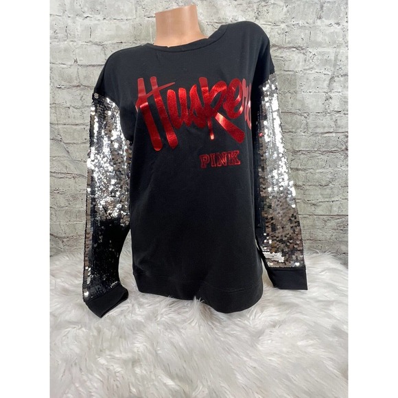 RARE VICTORIA SECRET PINK LIMITED EDITION BLING Sequin Huskers Sweatshirt M $99 - Picture 2 of 10